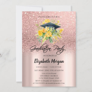Rose Gold Glitzer Bloral Grad Cap Abschluss Einladung