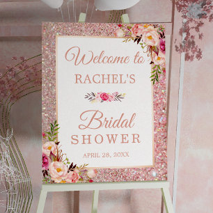 Rose Gold Glitzer Blumenzettel Brautparty Poster