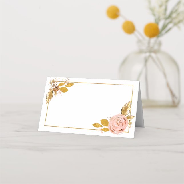 Rose Gold Glitzer Blumenzwiebeltisch Platzkarte (Vorderseite)