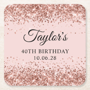 Rose Gold Glitzer Blush 40. Geburtstag Rechteckiger Pappuntersetzer