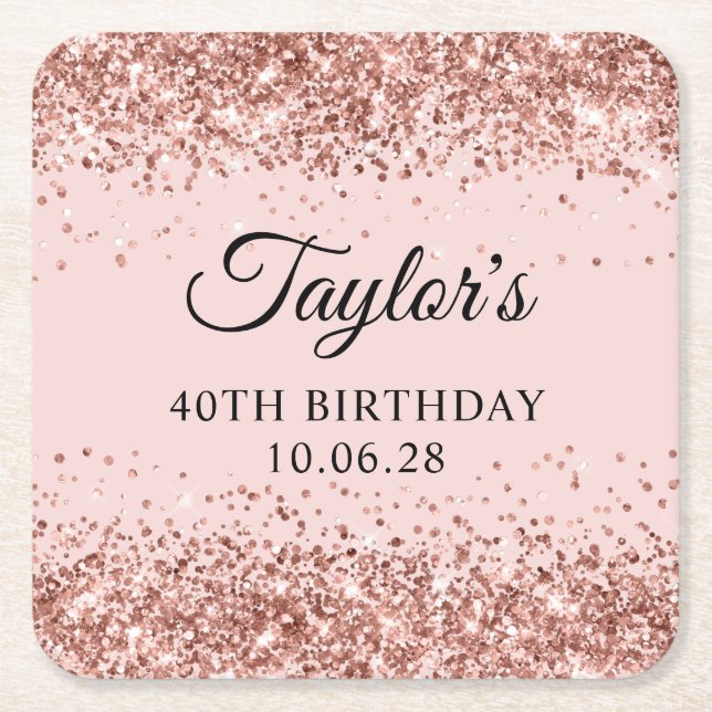 Rose Gold Glitzer Blush 40. Geburtstag Rechteckiger Pappuntersetzer (Vorderseite)