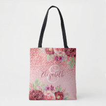 Rose Gold Glitzer Blush Burgundy Bloral Monogramm