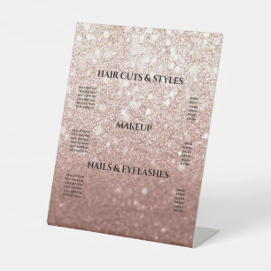 Rose Gold Glitzer Blush Hair Makeup Salon Preis Sockelschild