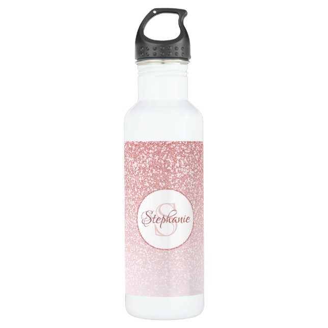 Rose Gold Glitzer Blush Monogram Personalisiert Edelstahlflasche (Vorderseite)