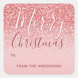Rose Gold Glitzer Blush Ombre Frohe Weihnachtsgesc Quadratischer Aufkleber