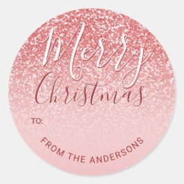 Rose Gold Glitzer Blush Ombre Frohe Weihnachtsgesc Runder Aufkleber