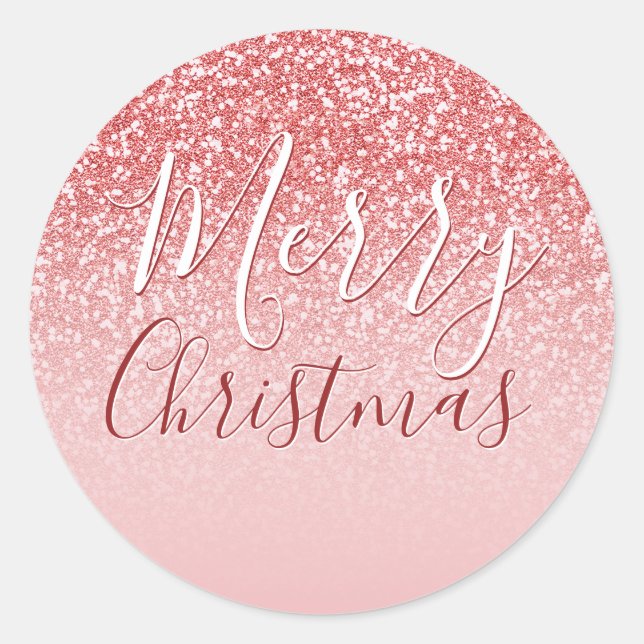 Rose Gold Glitzer Blush Ombre Frohe Weihnachtsgesc Runder Aufkleber (Vorderseite)