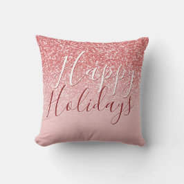 Rose Gold Glitzer Blush Ombre Happy Holidays Kissen