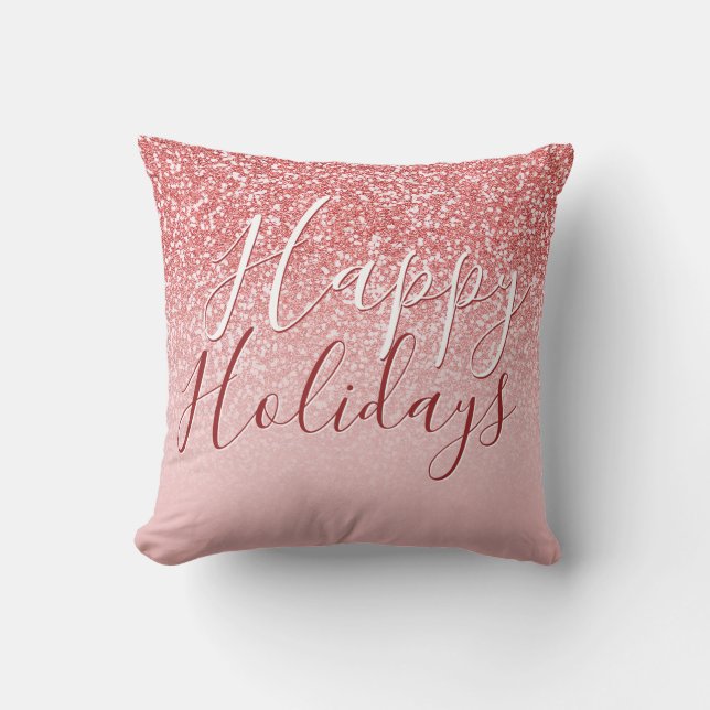 Rose Gold Glitzer Blush Ombre Happy Holidays Kissen (Vorderseite)