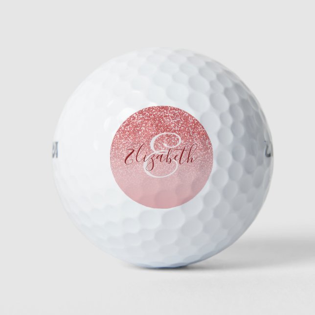Rose Gold Glitzer Blush Ombre Monogram Golfball (Vorderseite)