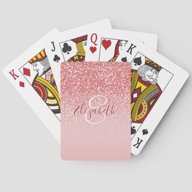 Rose Gold Glitzer Blush Ombre Monogram Name Spielkarten (Rückseite)