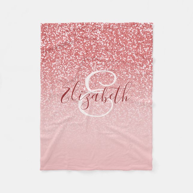 Rose Gold Glitzer Blush Ombre Personalisiert Fleecedecke (Vorderseite)