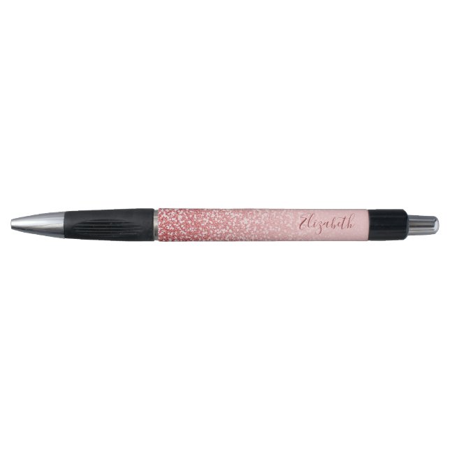 Rose Gold Glitzer Blush Ombre Personalisierter Nam Kugelschreiber (Vorderseite)