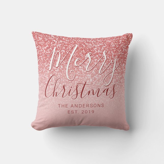 Rose Gold Glitzer Blush Ombre Weihnachtsname Kissen (Vorderseite)