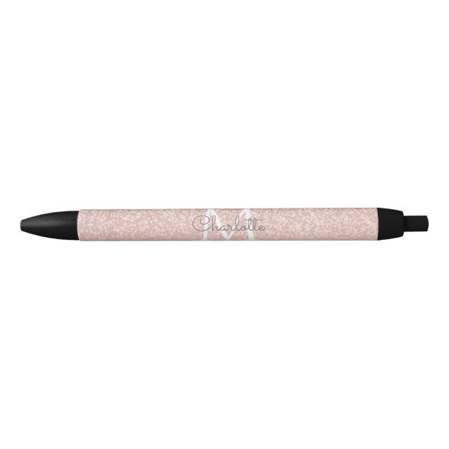 Rose Gold Glitzer Blush Pink Monogram Script Kugelschreiber (Vorderseite)