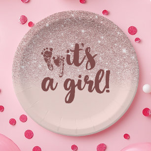 Rose Gold Glitzer Blush Pink Ombre Ihr Girl Baby Pappteller