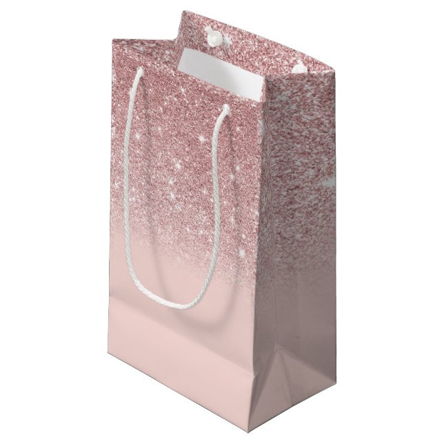 Rose Gold Glitzer Blush Pink Ombre Kleine Geschenktüte (Vorderseite Schrägansicht)