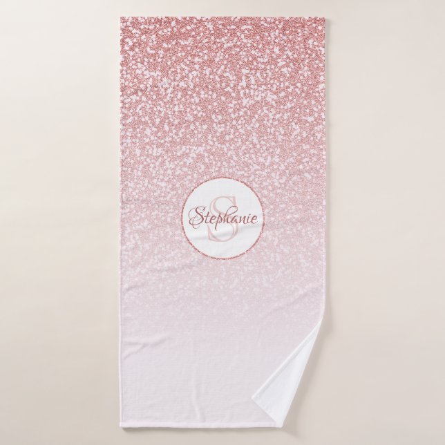 Rose Gold Glitzer Blush Pink Ombre Monogram Badehandtuch (Badehandtuch)