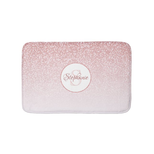 Rose Gold Glitzer Blush Pink Ombre Monogram Badematte (Vorderseite)