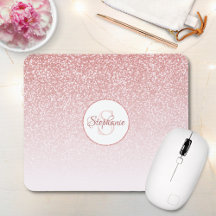 Rose Gold Glitzer Blush Pink Ombre Monogram