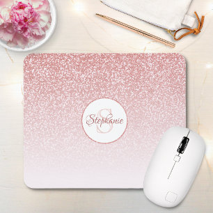 Rose Gold Glitzer Blush Pink Ombre Monogram Mousepad