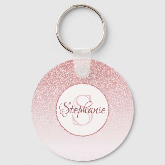 Rose Gold Glitzer Blush Pink Ombre Monogram Schlüsselanhänger (Vorderseite)