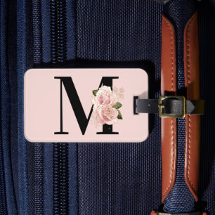 Rose Gold Glitzer Blütenrot und Schwarz Monogramm Gepäckanhänger