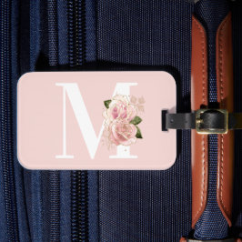 Rose Gold Glitzer Blütenröte und Weißes Monogramm Gepäckanhänger