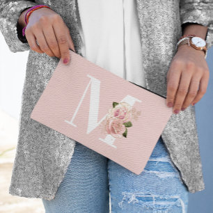 Rose Gold Glitzer Blütenröte und Weißes Monogramm Zubehörtasche