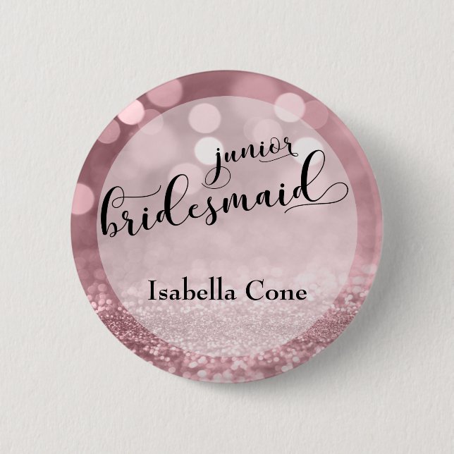Rose Gold Glitzer Bokeh & Junior Bridesmaid Button (Vorderseite)