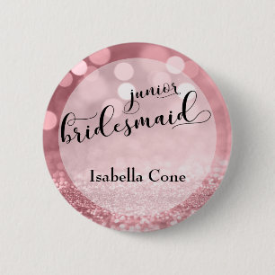 Rose Gold Glitzer Bokeh & Junior Bridesmaid Button