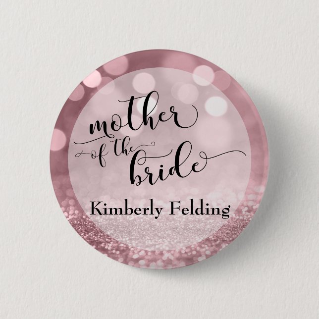 Rose Gold Glitzer Bokeh Mutter der Braut Button (Vorderseite)