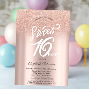 Rose Gold Glitzer Bokeh Ombre Sweet 16 Einladung