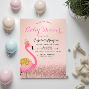 Rose Gold Glitzer Bokeh, Pink Flamingo Kinderdusch Einladung