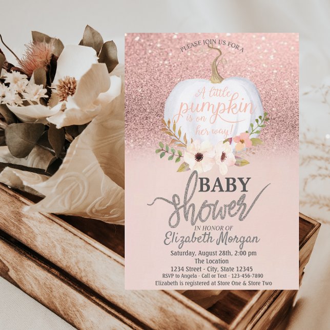 Rose Gold Glitzer Bokeh, Pumpkin Baby Dusche Einladung (Von Creator hochgeladen)