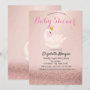 Rose Gold Glitzer Bokeh, Swan Crown Baby Dusche Einladung