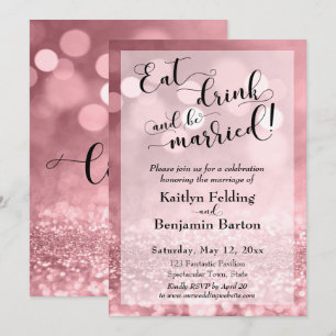 Rose Gold Glitzer Bokeh trinken und Verheiratet se Einladung