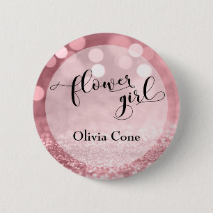 Rose Gold Glitzer Bokeh Typografie Blumenmäuse Button