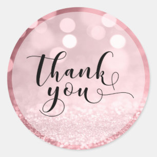 Rose Gold Glitzer Bokeh & Typografie Danke 4 Runder Aufkleber