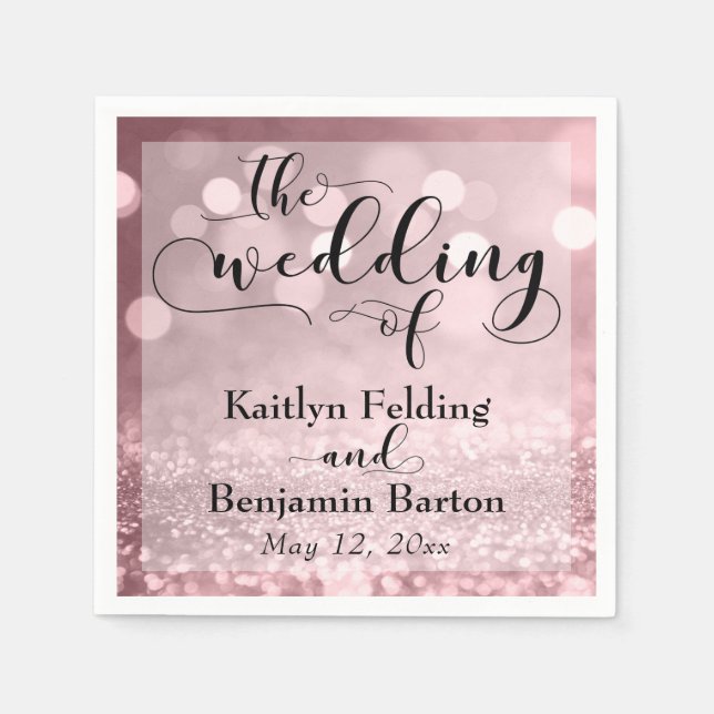 Rose Gold Glitzer Bokeh Typografie Die Hochzeit vo Serviette (Vorderseite)