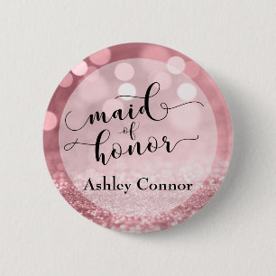 Rose Gold Glitzer Bokeh & Typografie Trauzeugin Button