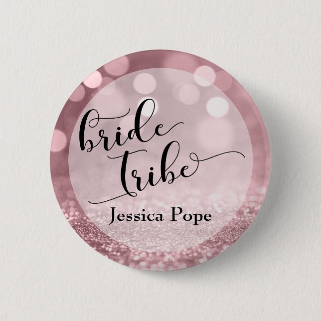 Rose Gold Glitzer Bokeh Typografy Bribe Stamm Button (Vorderseite)