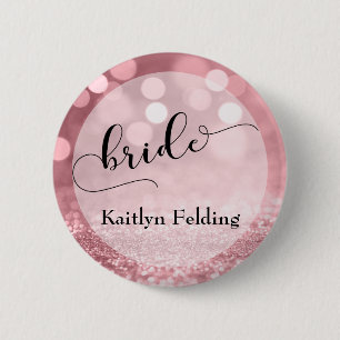 Rose Gold Glitzer Bokeh & Typografy Bridge 2 Button