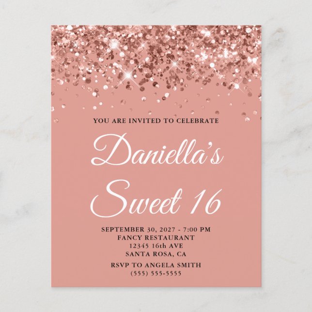 Rose Gold Glitzer Bonbon 16 Einladung (Vorderseite)