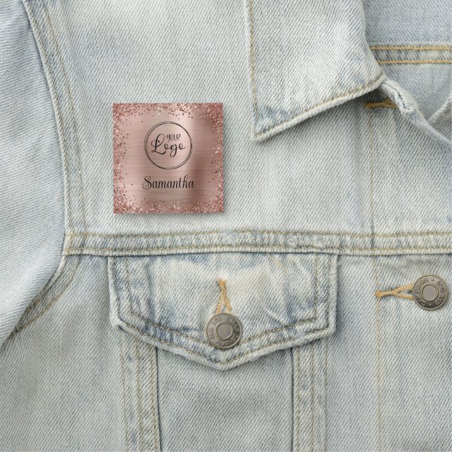 Rose Gold Glitzer Border and Foil Logo Namensschild (Beispiel)