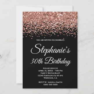 Rose Gold Glitzer Border Black 30. Geburtstag Einladung