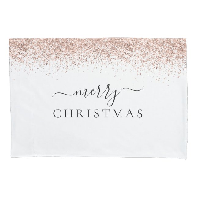 Rose Gold Glitzer Border White Frohe Weihnachten Kissenbezug (Vorderseite)
