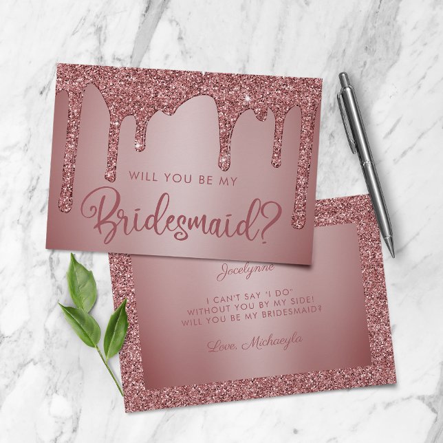 Rose Gold Glitzer Bridesmaid Vorschlagskarte Einladung (Von Creator hochgeladen)