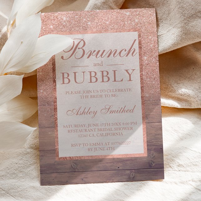 Rose Gold Glitzer Brunch Bubbly Brautparty Einladung (Von Creator hochgeladen)