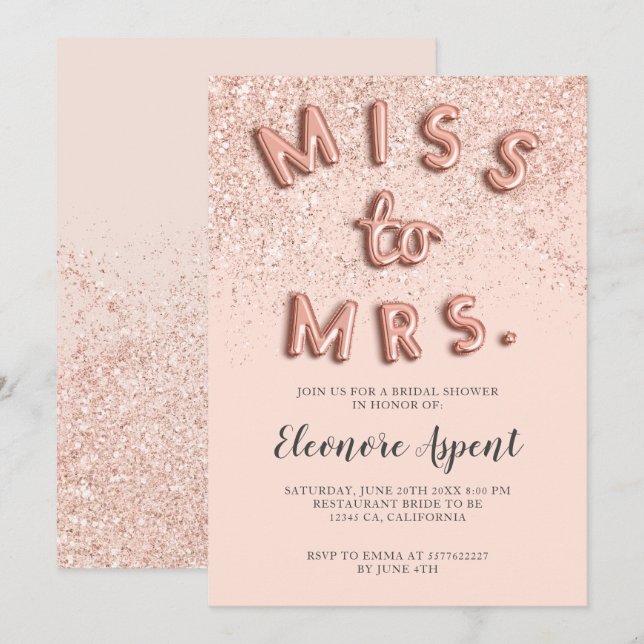 Rose Gold Glitzer Buchstaben rot Brautparty Einladung (Vorne/Hinten)